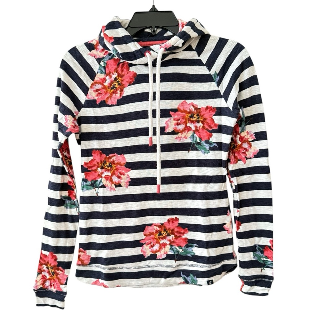 Joules Striped Floral Marlston Hooded Top Size 6